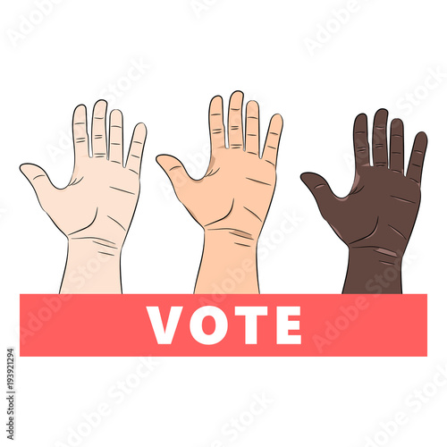 Three human's hands vote