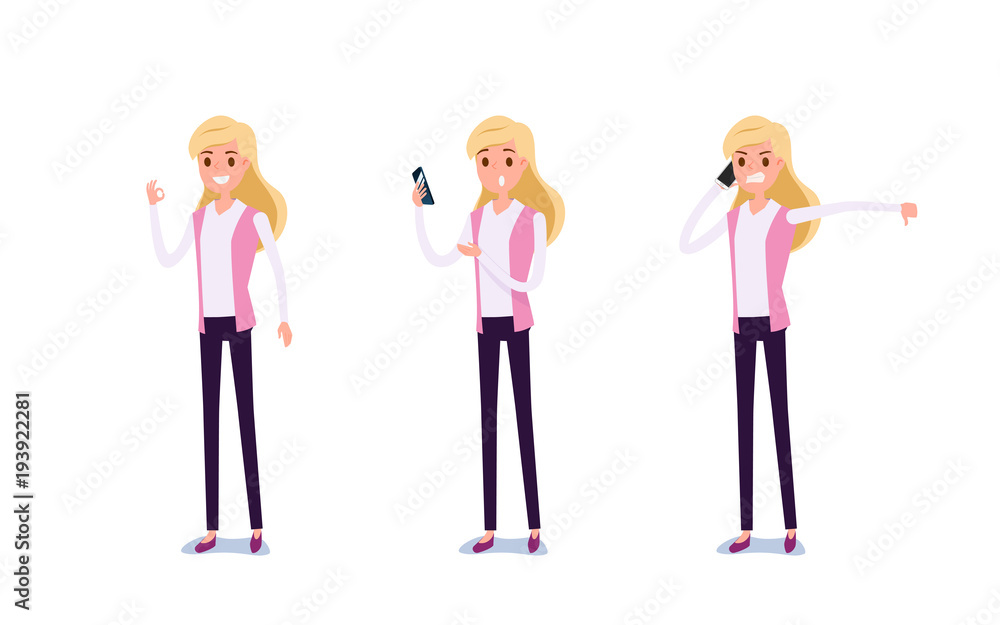 Young businessman character design. Set of business woman acting in suit using smartphone ,talking via phone and making selfie in various poses happy emotional. Different emotions and poses. Young businessman character design. Set of business woman acting in suit using smartphone ,talking via phone and making selfie in various poses happy emotional. Different emotions and poses.
