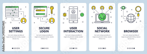Vector modern thin line user settings vertical web banner set