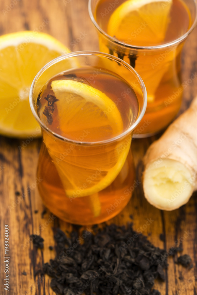 Black tea with lemon and ginger Black tea with lemon and ginger