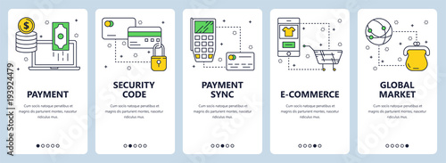 Vector modern thin line payment vertical web banner set