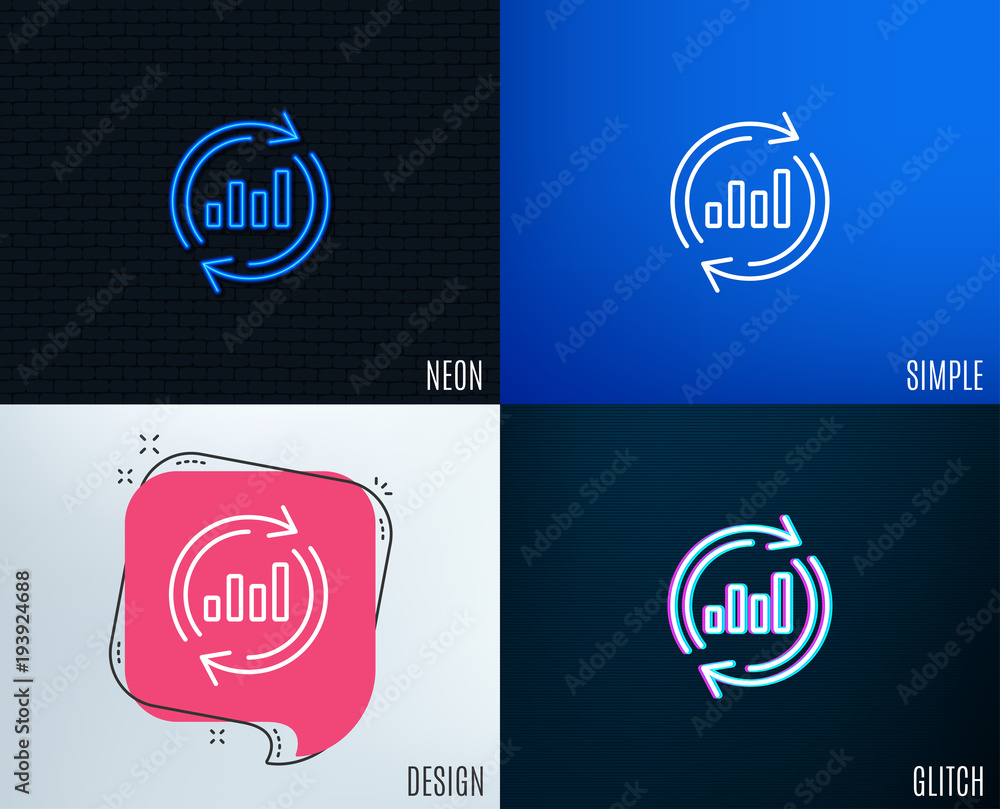 Glitch, Neon effect. Chart line icon. Update Report graph or Sales growth sign. Analysis and Statistics data symbol. Trendy flat geometric designs. Vector Glitch, Neon effect. Chart line icon. Update Report graph or Sales growth sign. Analysis and Statistics data symbol. Trendy flat geometric designs. Vector