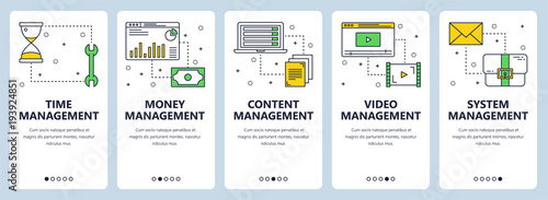 Vector modern thin line time management vertical banner set