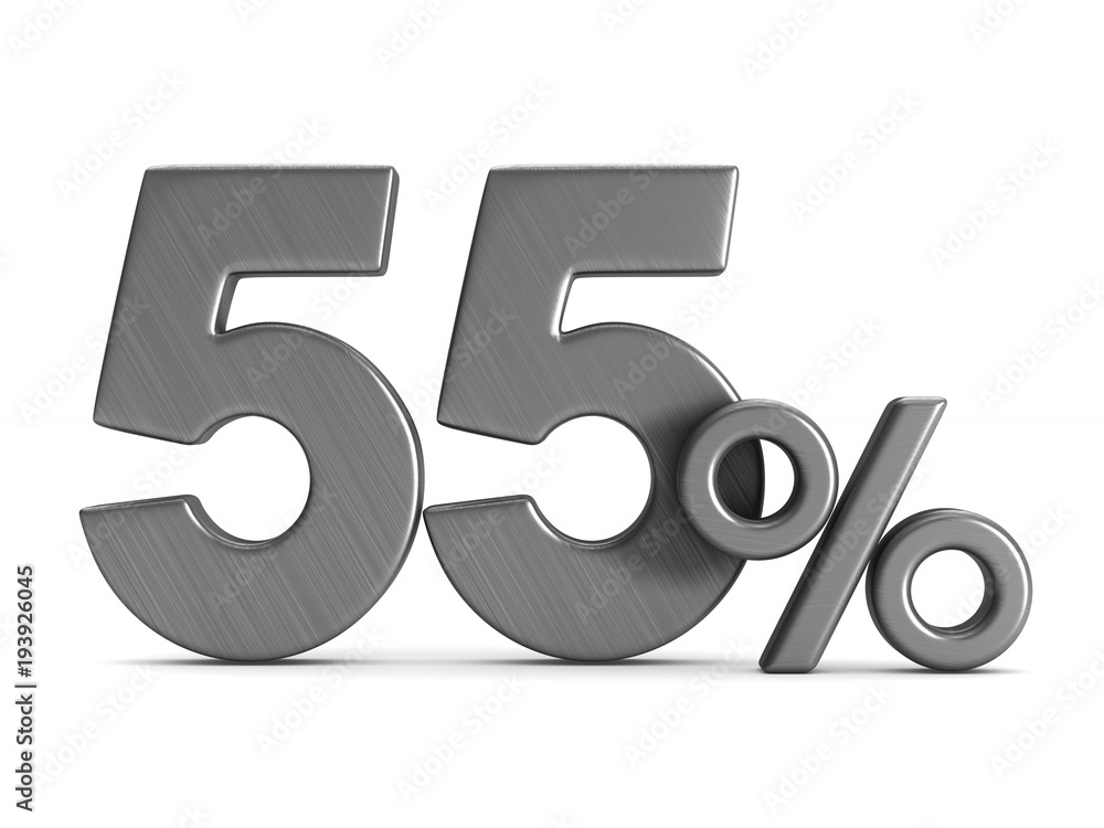 fifty five percent on white background. Isolated 3D illustration fifty five percent on white background. Isolated 3D illustration