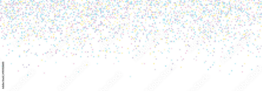 Rain from squared random placed pixels. Neural training conception. Falling information parts. Digital gradient from pixels mosaic. Abstract technologycal colorful background. Vector illustration Rain from squared random placed pixels. Neural training conception. Falling information parts. Digital gradient from pixels mosaic. Abstract technologycal colorful background. Vector illustration