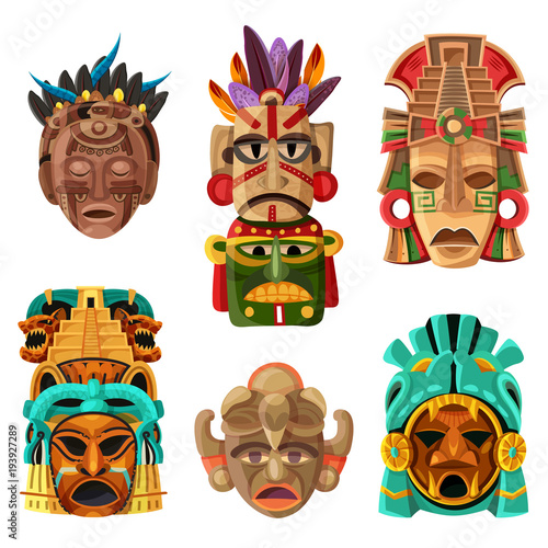 Mayan Mask Cartoon Set