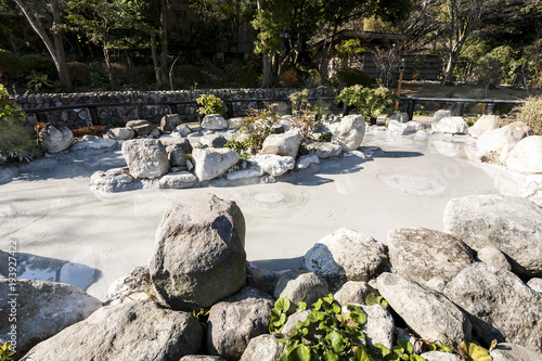 Hot spring  Jigoku   multi-colored volcanic pool of boiling water in Kannawa district in Beppu  Japan.