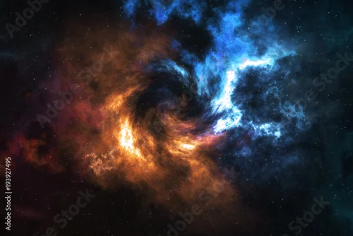 Obraz Pole gwiazd w wysokiej rozdzielczości, kolorowe nocne niebo. Mgławica i galaktyki w kosmosie. Tło koncepcja astronomii.