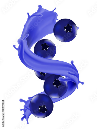 blueberry in cream or yogurt splash pure vector illustration for milk products and beverage design high quality art