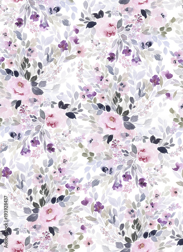 Seamless summer pattern with watercolor flowers handmade.