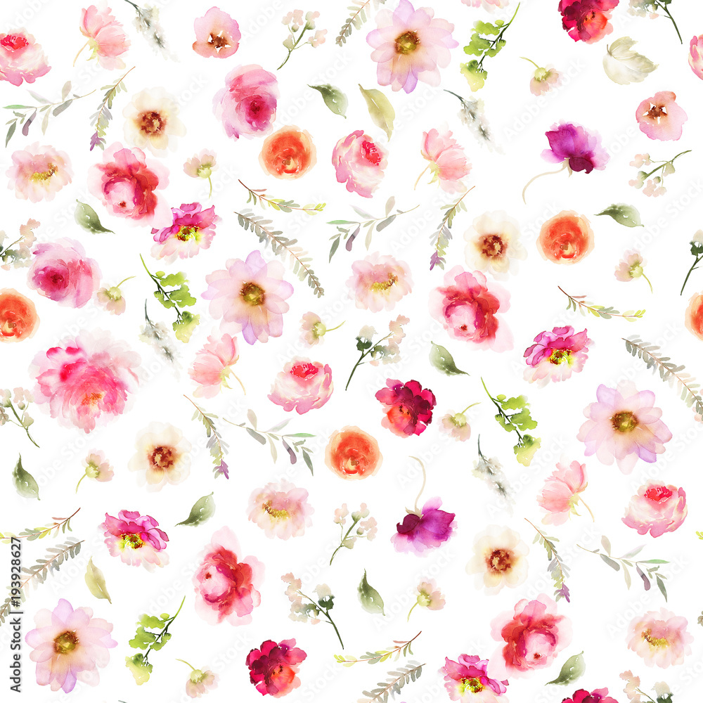 Seamless summer pattern with watercolor flowers handmade. Seamless summer pattern with watercolor flowers handmade.