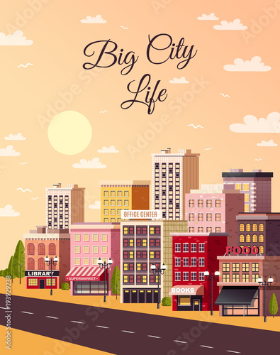 Big City Street Colorful Poster