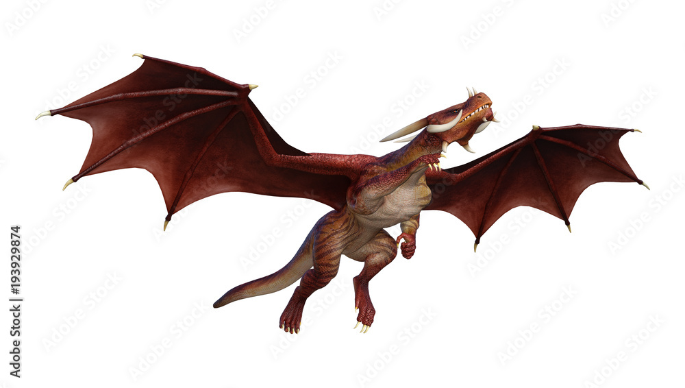 Naklejka premium 3D Rendering Fantasy Dragon on White