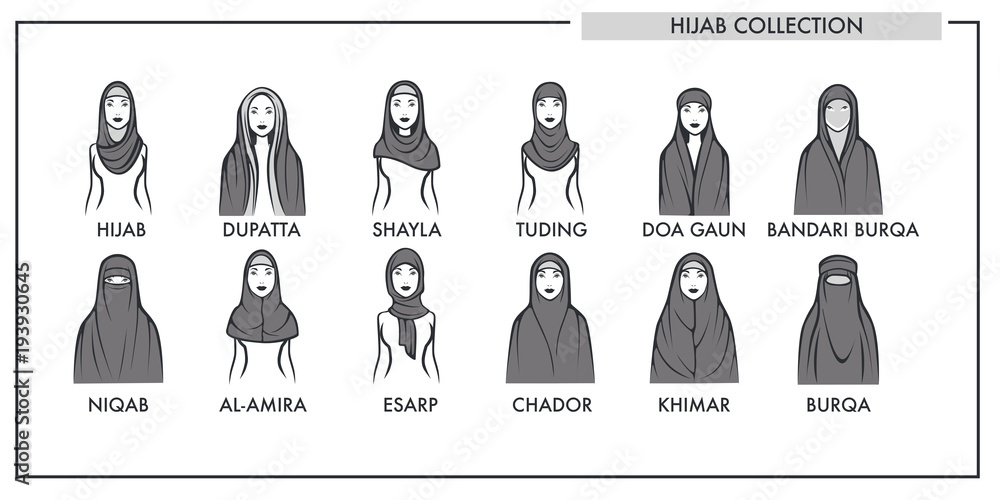 Ταπετσαρία Muslim woman hijab type models collection vector isolated female Islamic fashion