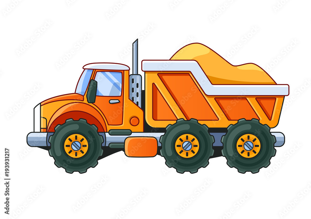 Naklejka premium Orange Truck with Sand Side View Coloring Book. Line Art