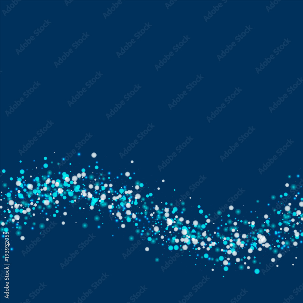Amazing falling snow. Bottom wave with amazing falling snow on deep blue background. Uncommon Vector illustration.