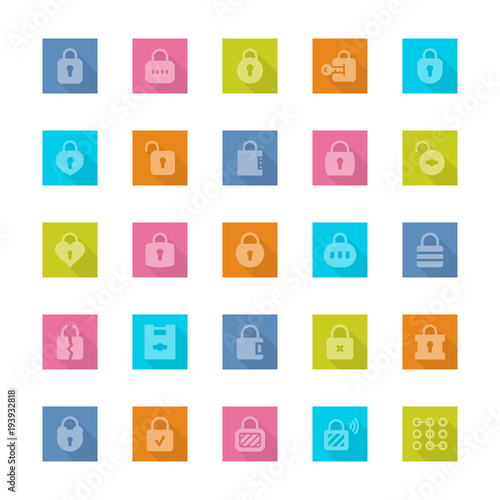 Locks vector icon set in flat style with shadow.