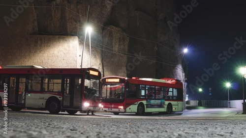 Busy bus stop at night timelapse, Sorrento, Meta, Italy, traffic, transpotation concept