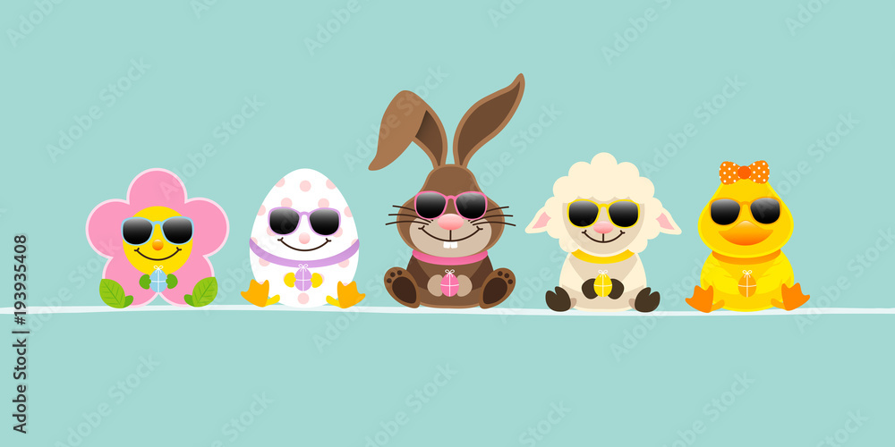 Fototapeta premium Easter Rabbit & Friends Sunglasses Retro Banner