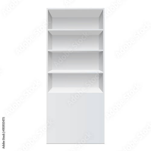 Showcase display. Retail shelf rack. front view