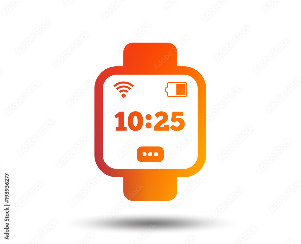 Smart watch sign icon. Wrist digital watch. Wi-fi and battery energy symbol. Blurred gradient design element. Vivid graphic flat icon. Vector Smart watch sign icon. Wrist digital watch. Wi-fi and battery energy symbol. Blurred gradient design element. Vivid graphic flat icon. Vector
