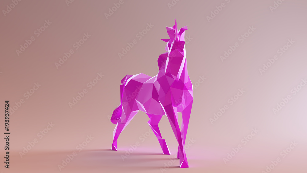 Obraz premium Pink Unicorn made out of triangles 3d illustration