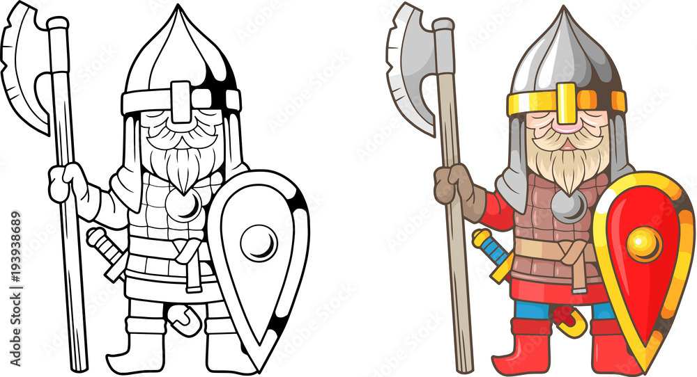 cartoon, funny, medieval russian warrior, coloring book Stock Vector |  Adobe Stock
