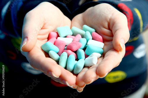 blue and pink chewing gums