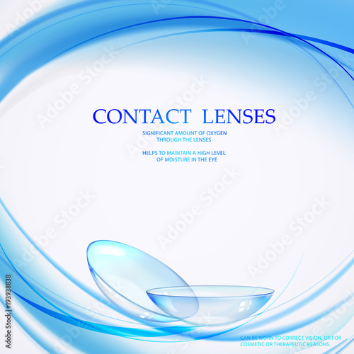 Eye lenses for medical illustration. Contact lenses will care of your eye health. Vector illustration.