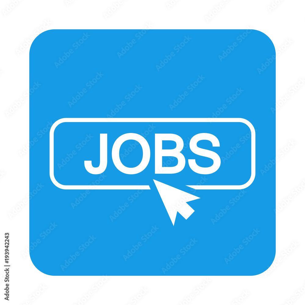 Icono plano puntero en JOBS en cuadrado azul Icono plano puntero en JOBS en cuadrado azul