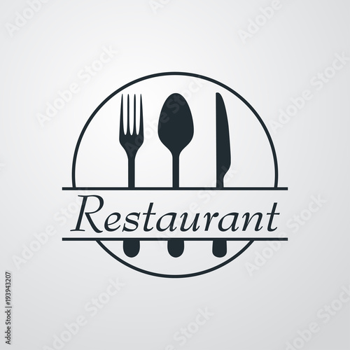 Icono plano Restaurant con cubiertos y circulo en fondo degradado