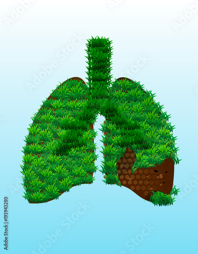 Lungs from green leaves. Energy saving concept or World Tuberculosis Day poster. Vector, oxygen for the earth