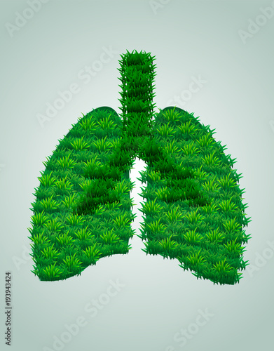 Lungs from green leaves. Energy saving concept or World Tuberculosis Day poster. Vector, oxygen for the earth.