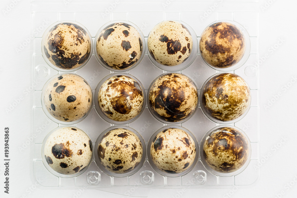 Quail eggs in plastic package. Organic product. Quail eggs in plastic package. Organic product.