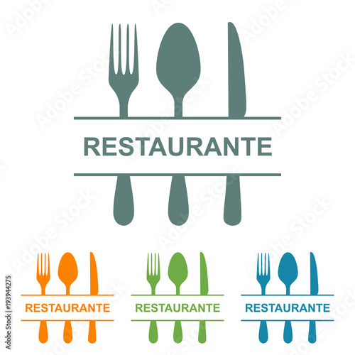 Icono plano RESTAURANTE en cubiertos en varios colores