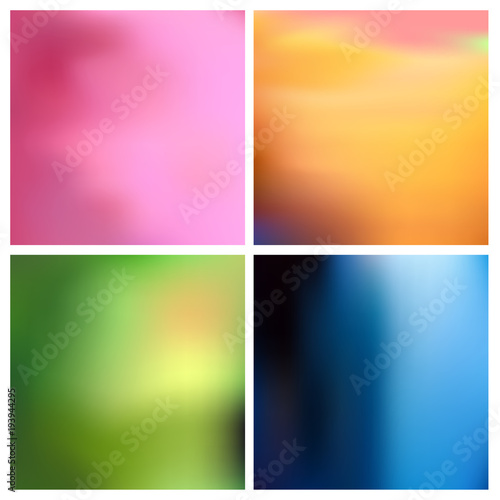 Abstract vector multicolored blurred background set. 4 colors set. Square blurred pink backgrounds set - sky clouds sea ocean beach colors