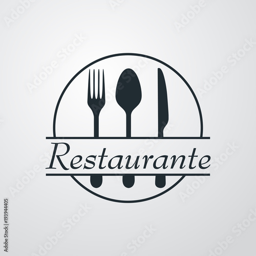Icono plano Restaurante con cubiertos y circulo en fondo degradado Stock  Vector | Adobe Stock