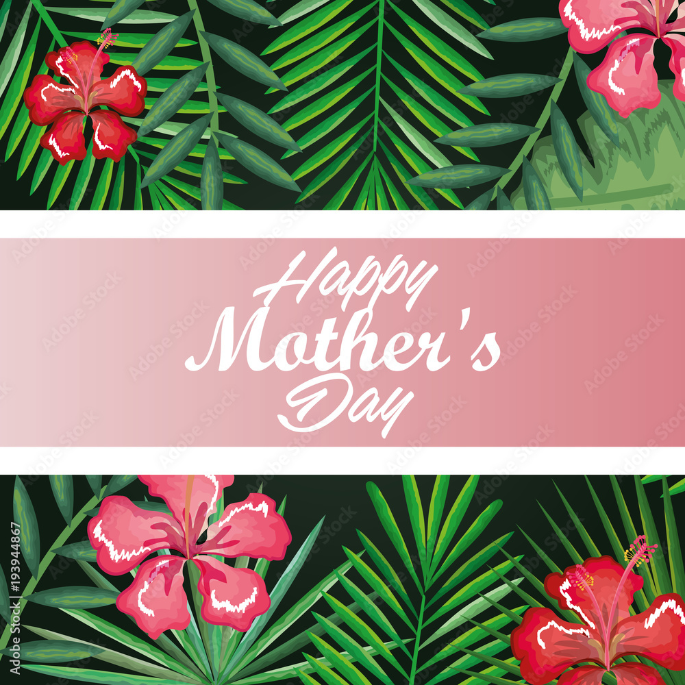 Obraz premium happy mothers day card with floral decoration vector illustration design
