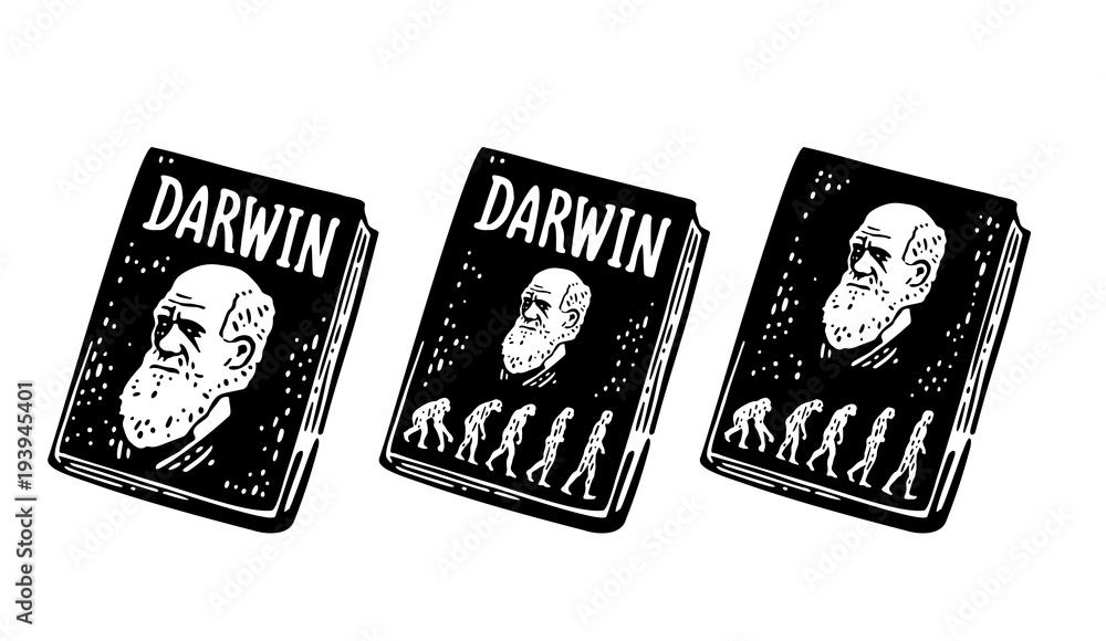 Book Darwin the theory of evolution of human. From monkey to man. Vintage engraving Book Darwin the theory of evolution of human. From monkey to man. Vintage engraving
