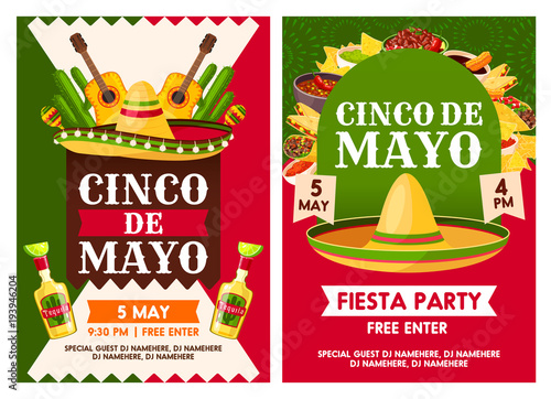 Mexican Cinco de Mayo holiday party vector posters