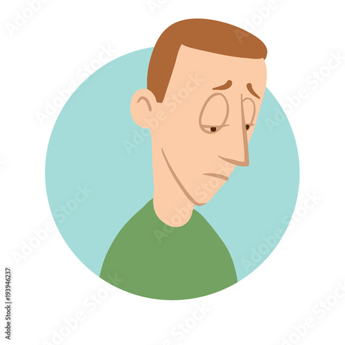 Sad young man icon, depression. Vector flat illustration, isolated on white background.