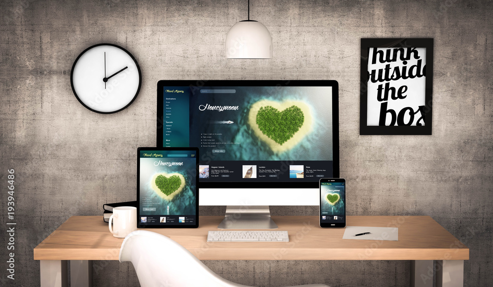 Fototapeta premium office workplace with travel agency devices collection