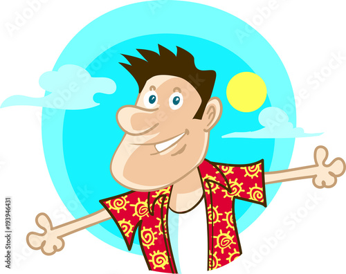 happy cartoon man on vacation vector illustration