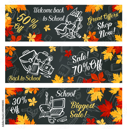 Back to School vector sale promo banners