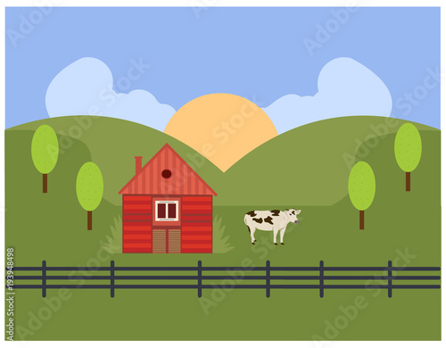rural house with cow