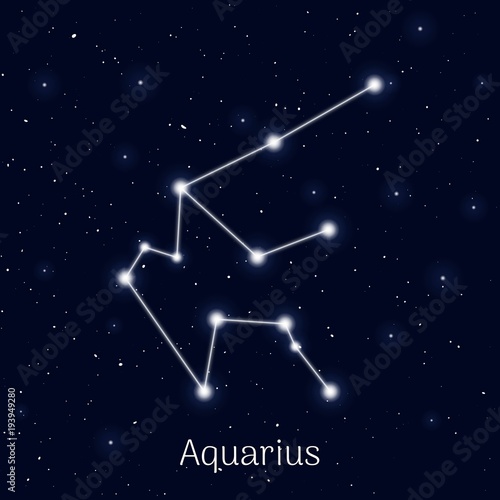 Sign zodiac aquarius, night sky background, realistic. Astrological symbol of calm and melancholy. Vector illustration of ancient sacral image