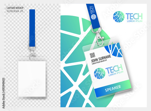 Lanyard design with transparent background. Example of colorful design for online portfolio or customer presentation. Lanyard for brand identity.