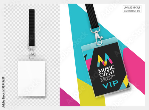 Lanyard design with transparent background. Example of colorful design for online portfolio or customer presentation. Lanyard for brand identity.