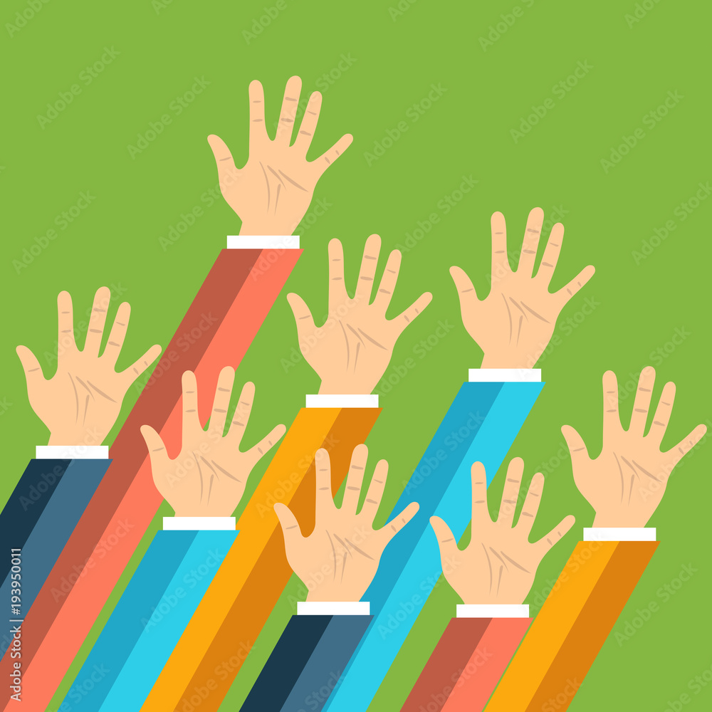 Fototapeta premium Volunteering concept. Hand raised up. Flat vector illustration