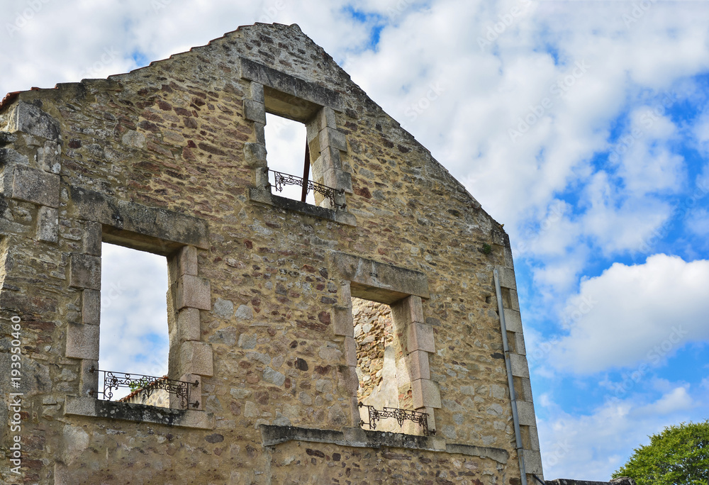 Destroyed building during World War 2 in Oradour sur Glane France